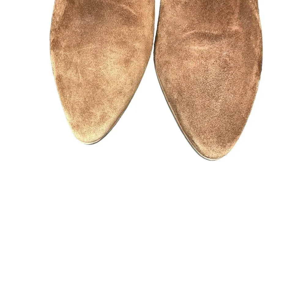 Aquatalia Brown Almond Toe Zip Up Block Heel Suede Ankle Boot Bootie Size‎ 7